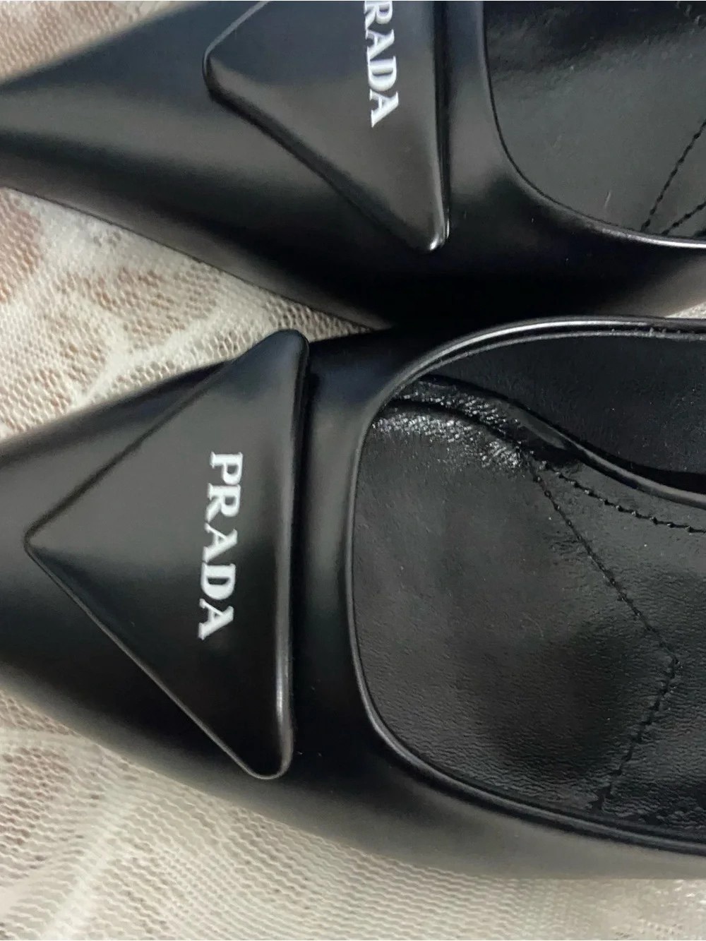 Prada Black Pointed Slingback Pumps with Logo Plaque - Picture 3 of 4